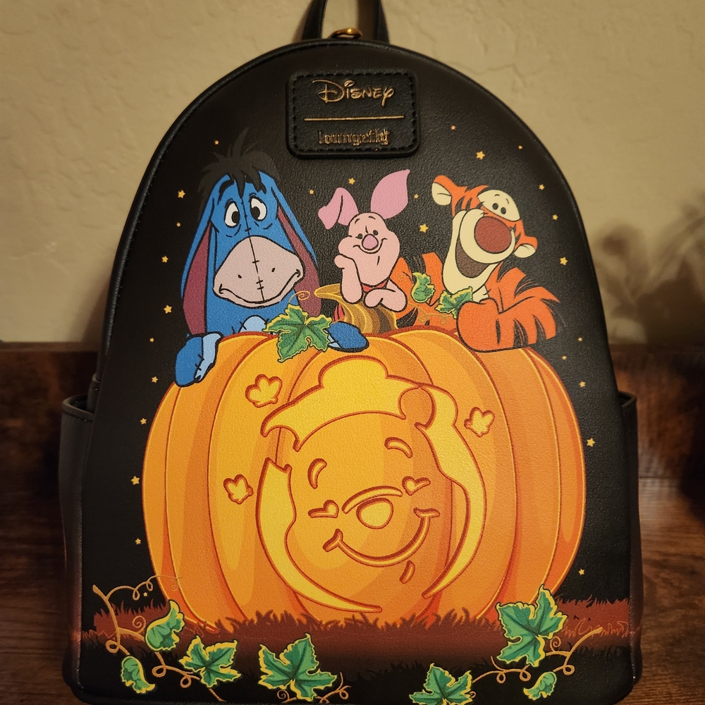 Disney Loungefly Black Backpack with Winnie the Pooh Halloween Design